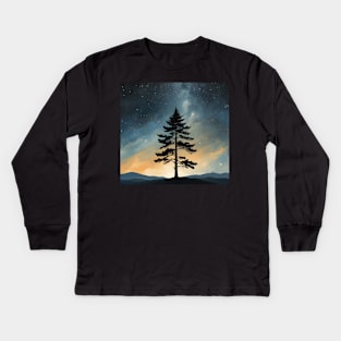 Whispers of the Cosmos: Pine Tree Harmony Kids Long Sleeve T-Shirt